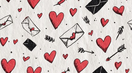 Minimalist Valentine's Day Background – Hearts, Sparkles, and Abstract Lines