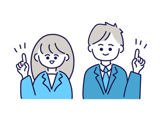 指差しをする男女／上半身／ビジネスマン