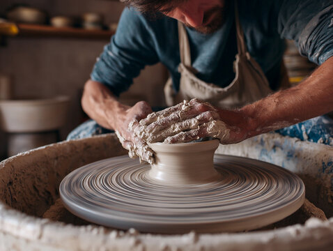 Pottery Ceramics: Artisan Craftsmanship and Creative Skill on the Pottery Wheel - Powered by Adobe