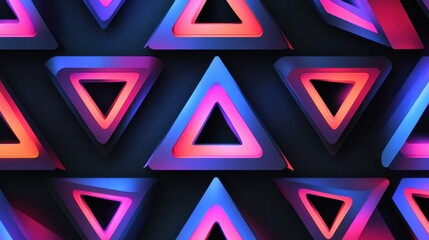 Colorful Geometric Triangles with Neon Effects on Dark Background