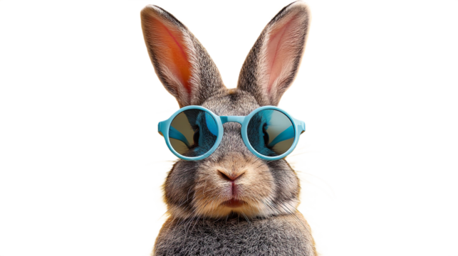 Cool Funny Rabbit In Blue Sunglasses Transparent Background Isolated Digital Art 