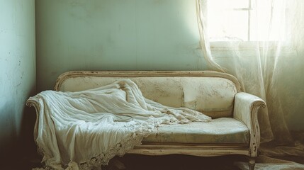 Serene Solitude: A Vintage Sofa Bathed in Sunlight