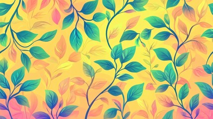Colorful Leafy Pattern with Vibrant Background for Design Projects