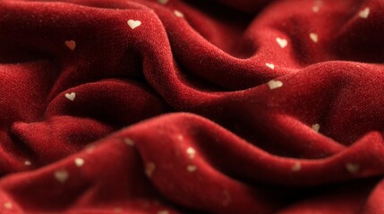 Seamless Deep Red Velvet Texture with Heart Sparkles – Romantic Background

