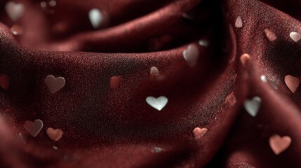 Seamless Deep Red Velvet Texture with Heart Sparkles – Romantic Background

