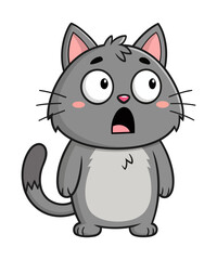 Adorable standing kitty illustration with pink cheeks and shocked reaction on transparent background