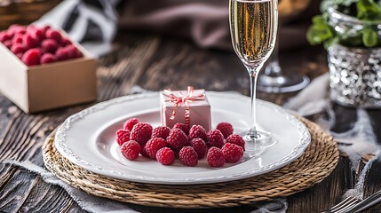 Romantic Raspberry Dessert with Champagne Gift