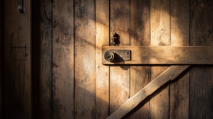 Rustic Wooden Door with Simple Lock Against Aged Plank Background