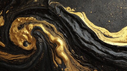Flowing black and gold metallic fluid abstract texture