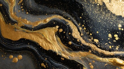 Flowing black and gold metallic fluid abstract texture