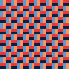 Pattern designed from blue, orange, red and navy rectangles