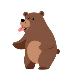 갈색 곰, 간단한 윤곽선, 만화 스타일, 짙은 갈색 털, 큰 몸, 작은 머리, 둥근 귀, 네 발로 서 있음