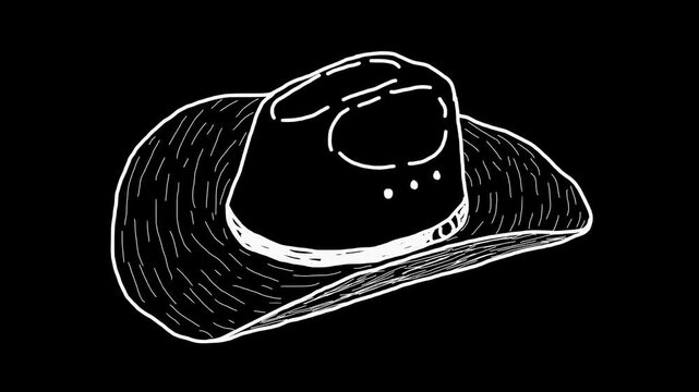 White wiggly hand drawn cowboy hat icon on alpha