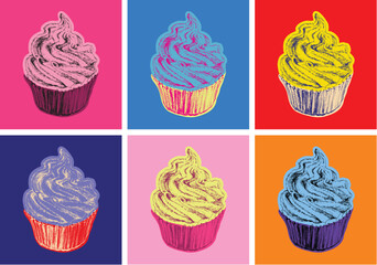 Set of Cupcake Vector Illustration Pop Art Style