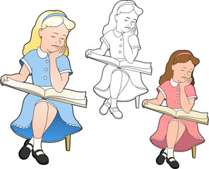 Bored girl reading a book