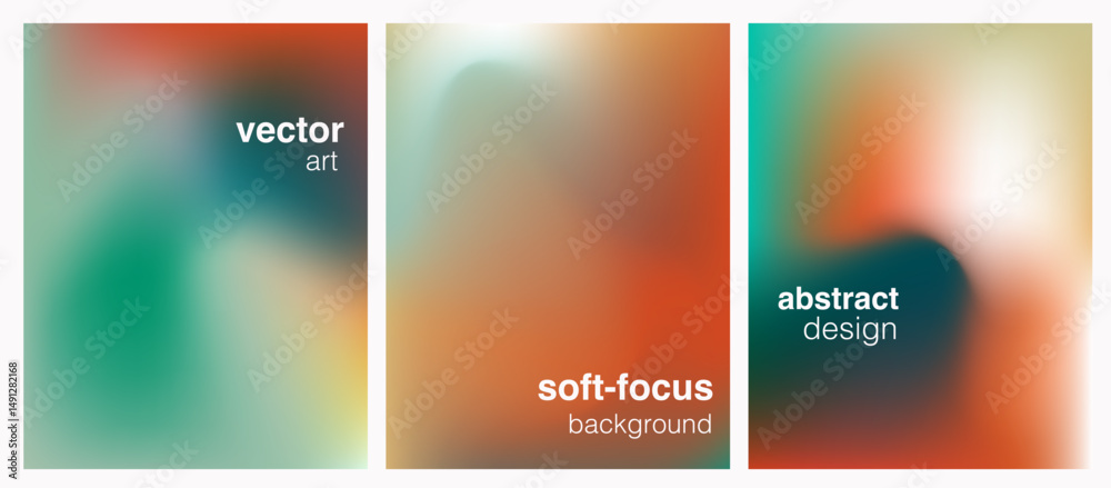 Aufkleber Vector posters in a soft-focus blurred style with smooth gradients in warm and cool tones. The design embodies current trends in abstract, minimalistic, and modern digital art aesthetics.
