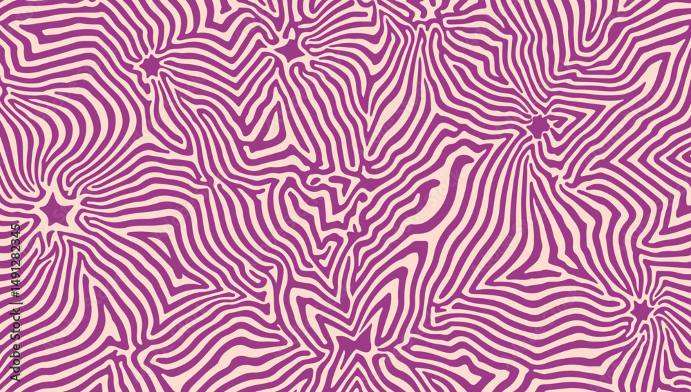 Poster Abstract vector illustration in modern psychedelic style: purple wavy lines form star-like shapes on a beige background. This trendy Y2K-inspired style is popular in current graphic design.