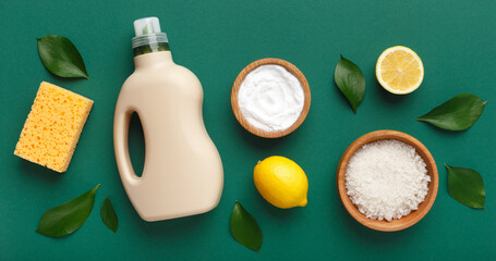 Eco friendly home cleaning, homemade recipe. Soap, soda, lemon, salt. Healthy Lifestyle. zero waste...
