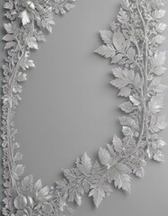 Silver leaf lace border, intricate design on soft backdrop, artwork, leaves, delicate