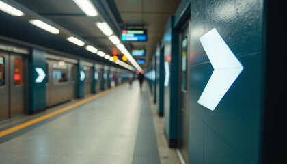 Naklejka premium Urban Subway Station with Commuters and Modern Transit Architecture