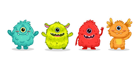 set of cartoon monsters. Cute monster. Kids funny character design for posters, cards, magazins. Vector illustration