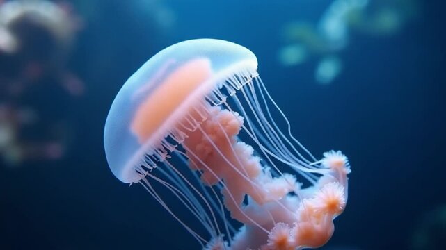 Beautiful blurred jellyfish 4K video footage, blur abstract background, marine video clip, sea nature beautiful creature