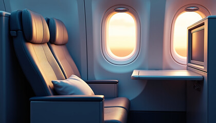 Comfortable Airplane Seat with Scenic Sky View During Flight