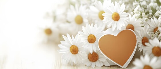 Obraz premium Romantic Daisies Bouquet with Heart Shaped Card