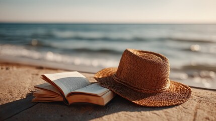Vintage Hat and Book on Wooden Table - Cozy Reading Moment