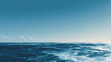 Serene Blue Ocean Seascape with Cloudy Sky