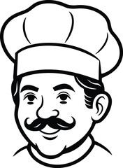 chef with mustache hat silhouette vector art illustration 