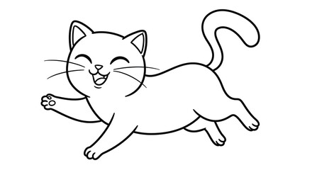 Naklejka premium Happy cat jumping and waving paw in cartoon style line art