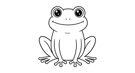 Fototapeta premium Cartoon frog smiling and sitting, line art illustration