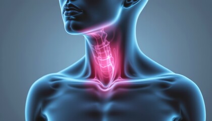 Illustration of a glowing neck and spine anatomy.