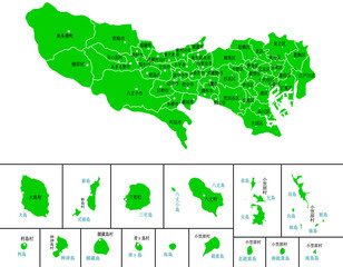 東京都　地図　グリーン　斑点　イラスト
