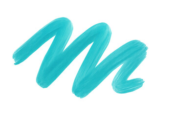 Fototapeta premium Turquoise acrylic paint forming a zigzag pattern with visible brush strokes, isolated on transparent background