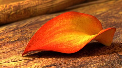 Single Orange Petal on Wooden Surface Autumn Still Life