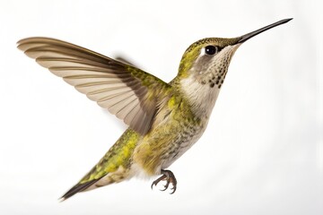 Fototapeta premium Hummingbird in flight isolated on white background wildlife photography