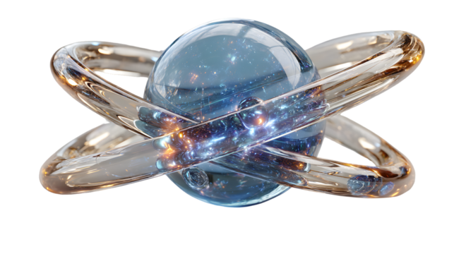 Abstract Glass Orb with Rings Modern Art 3D Render Science Technology Futuristic Design