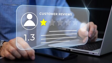 Customer review online 1 Star rating, bad negative product review, 3D graphic
