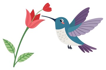 Fototapeta premium Hummingbird feeding on a vibrant red flower