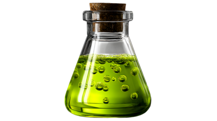A glass flask filled with bubbling green liquid perfect for science experiments and chemical r