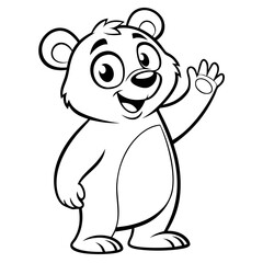 Fototapeta premium A cute, friendly bear cub waves cheerfully, drawn in a simple, graphic style. The endearing animal invites coloring with its outlines, and embodies the innocence and charm of playful childhood.