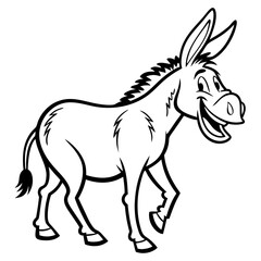 Obraz premium An artistic illustration of a cheerful donkey, meticulously crafted in a clean, black and white design, conveying friendliness and approachability. coloring page