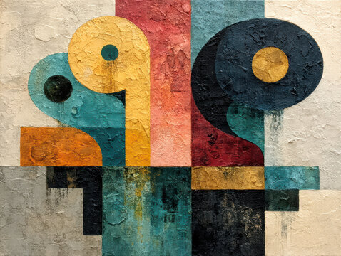 Geometric Totems with Mid-Century Color Scheme