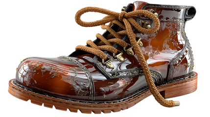 Glossy Brown Boot with Rope Laces 3D Render Fashion Footwear Texture Detail