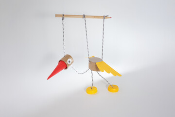 DIY bird marionette with pencil handle for education, children creativity, eco brands, toy...