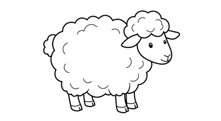 Cute cartoon sheep standing and smiling, coloring page for kids