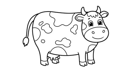 Cute cow cartoon character coloring page for kids and toddlers