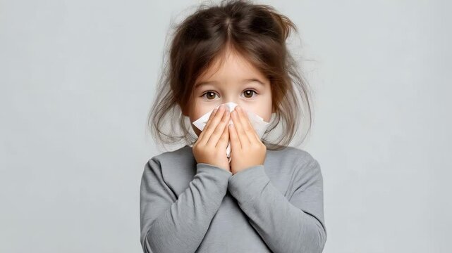 Young Girl Using Tissue to Cover Her Nose